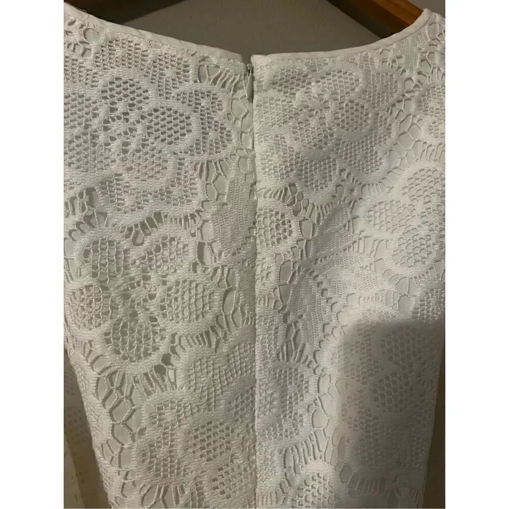 Adrianna Papell Women’s Size 12 Lace Overlay Tie Waist Sleeveless Dress White - Picture 8 of 9